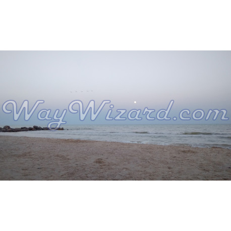 Картина «Спокій припливу» — вечір на безлюдному березі з місяцем над морем