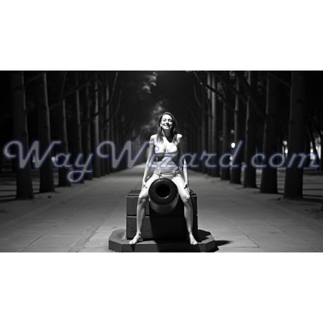 Картина «Нічна Посмішка» – дівчина на гармати вночі