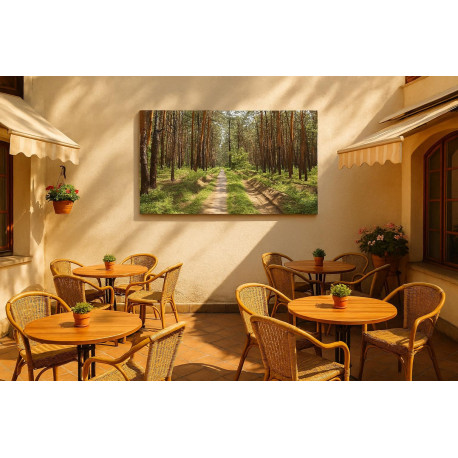 Artwork “Road Through the Pines” — sunny forest landscape with a sandy path